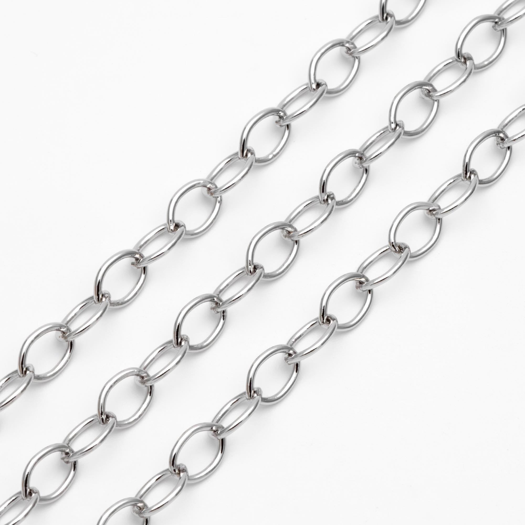 Gold/ Rhodium plated Brass Oval Chains, Link Size 6.3x9mm, Cable Chain Findings Wholesale (#LK-331)/ 1 Meter=3.3 ft